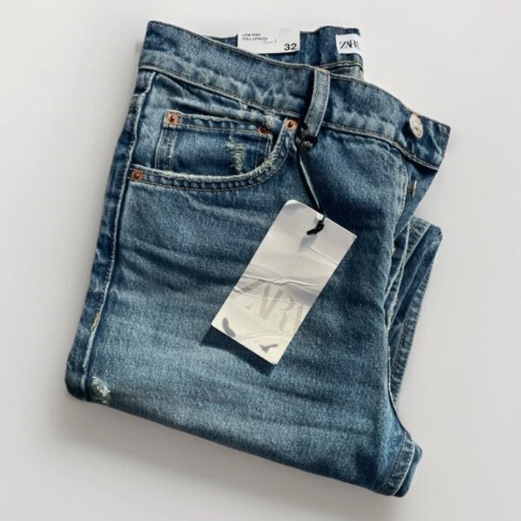 Zara Boyfriend Full Length Jeans Mid Waist Low Rise Slim Fit Straight Leg NEW - Picture 15 of 16